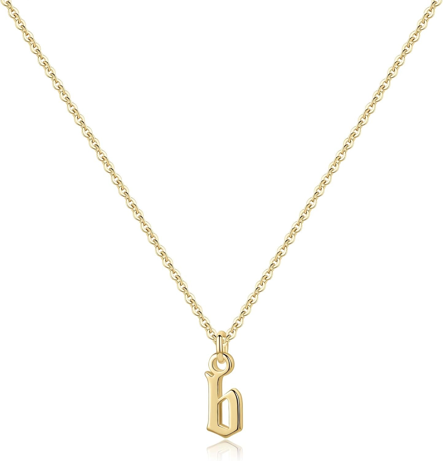 Old English Initial Necklace, 14K Gold Plated Letter Pendant Dainty Adjustable Tiny Initial Necklaces for Men